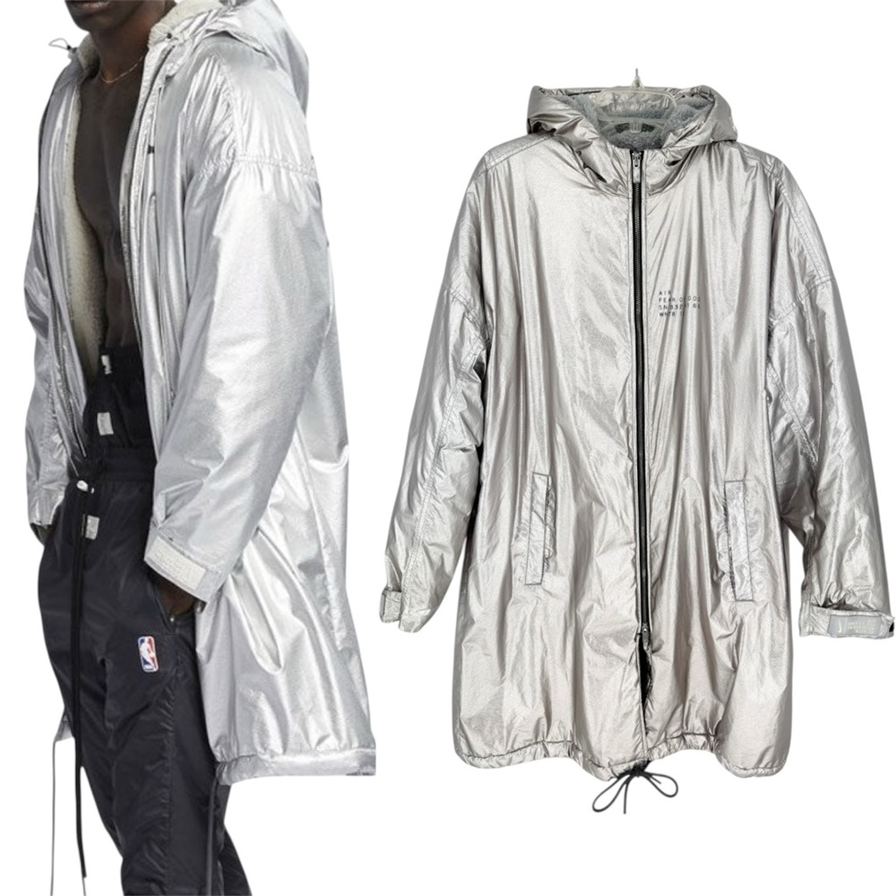 Nike Nrg Ti Parka x Fear of God Jacket Metallic Pewter/Silver Hooded Long Size M